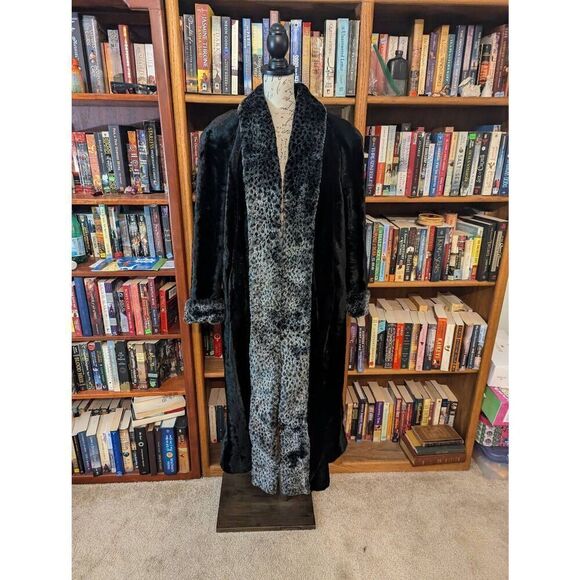 Vintage Cache Women’s Medium Black Acrylic Luxury Fur Overcoat Long Jacket - Picture 1 of 6